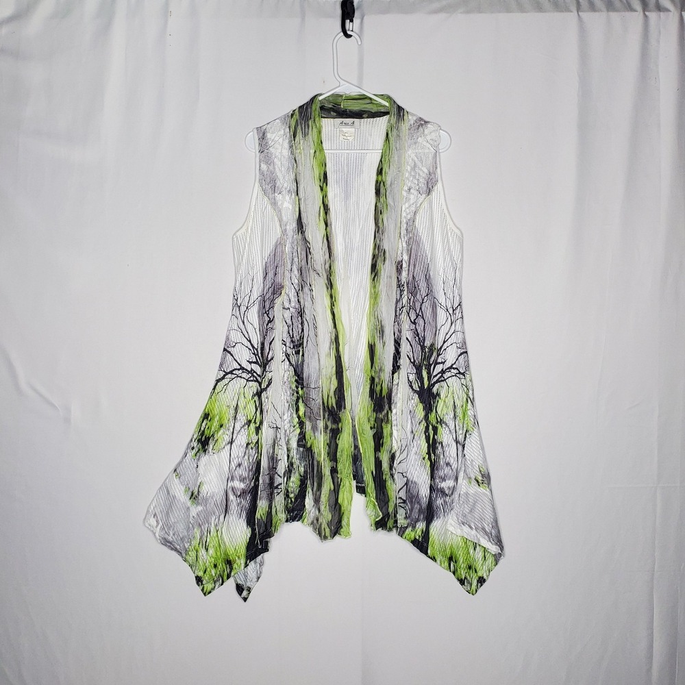 Ania A Mesh Crinkle Duster Vest Women XL Grunge Forest Fairy Lagenlook Boho Arts